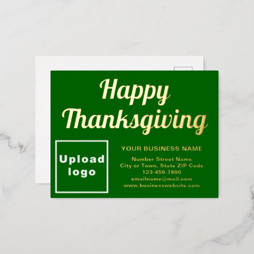 Green Business Brand on Thanksgiving Foil Holiday Postcard