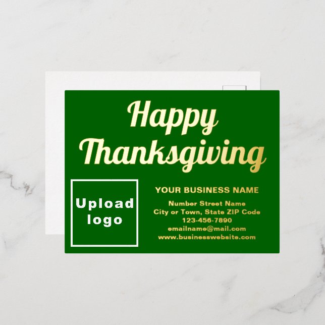 Green Business Brand on Thanksgiving Foil Holiday Postcard (Front/Back)