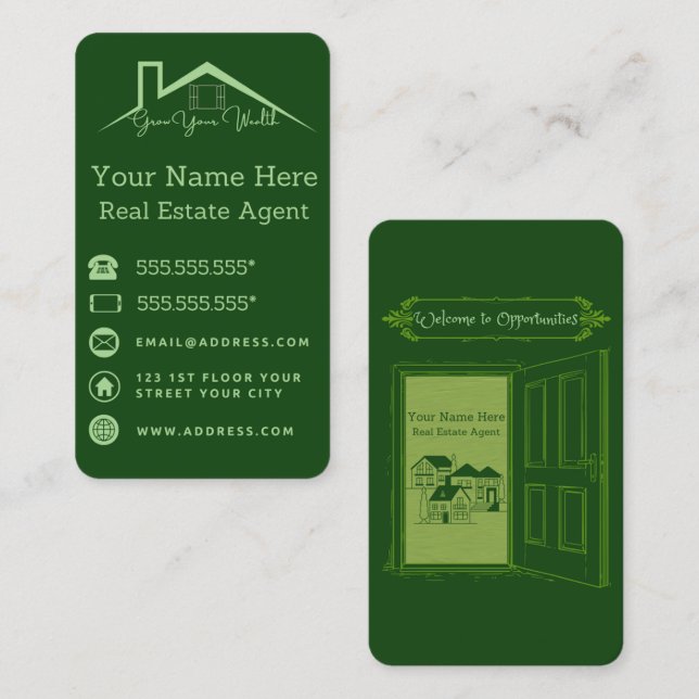 Green Business Card For Real Estate Agents (Front/Back)