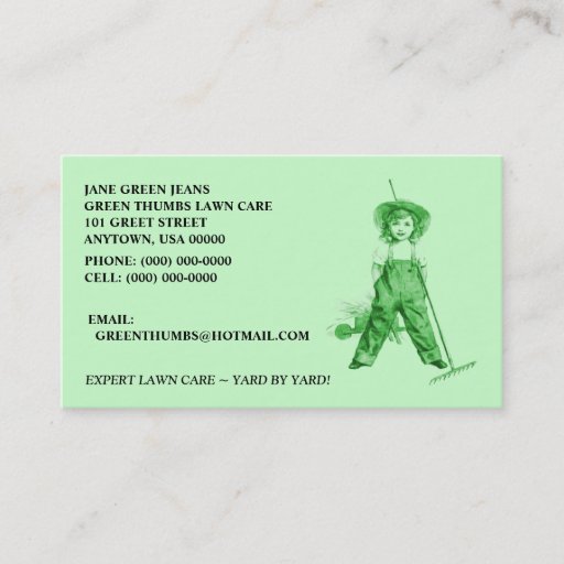 Customizable GREEN BUSINESS CARDS ~ HEIRLOOM ORGANIC LAWNCARE +
