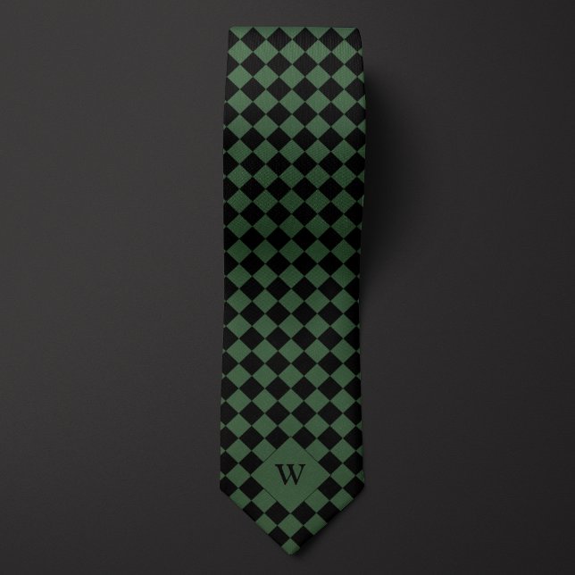 Green Business Checkered Monogram Neck Tie (Creator Uploaded)