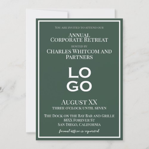 Green Business Corporate Event with Custom Logo Invitation