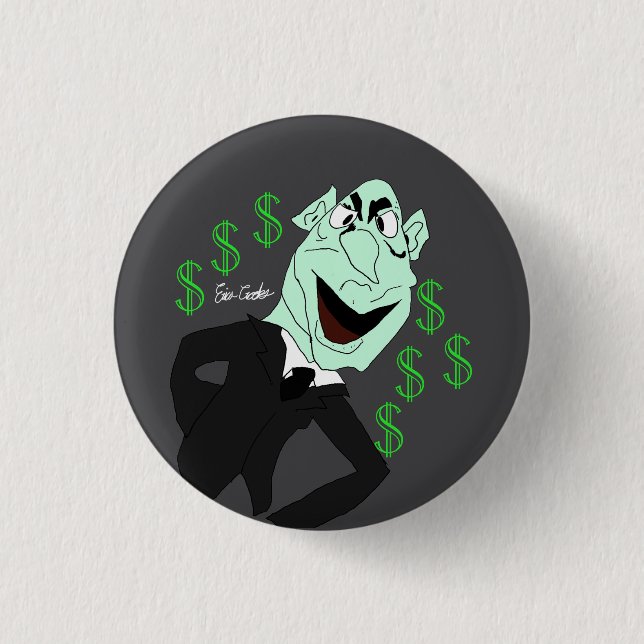 Green business executive puppet button (Front)