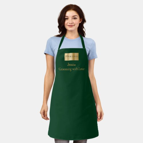 Green business logo employee pet salon apron