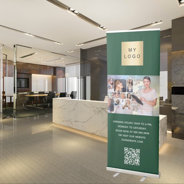 Green business logo photo welcome QR-code Retractable Banner (Creator Uploaded)