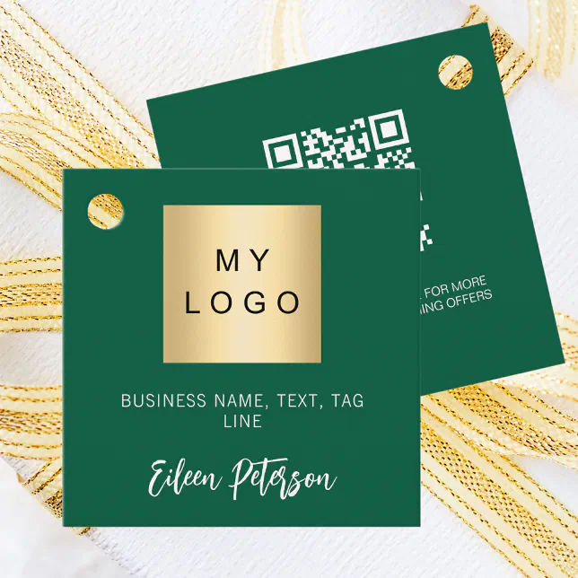 Green business logo QR code hang tag | Zazzle