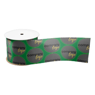 GREEN BUSINESS LOGO REPEATING PATTERN BRANDING SATIN RIBBON
