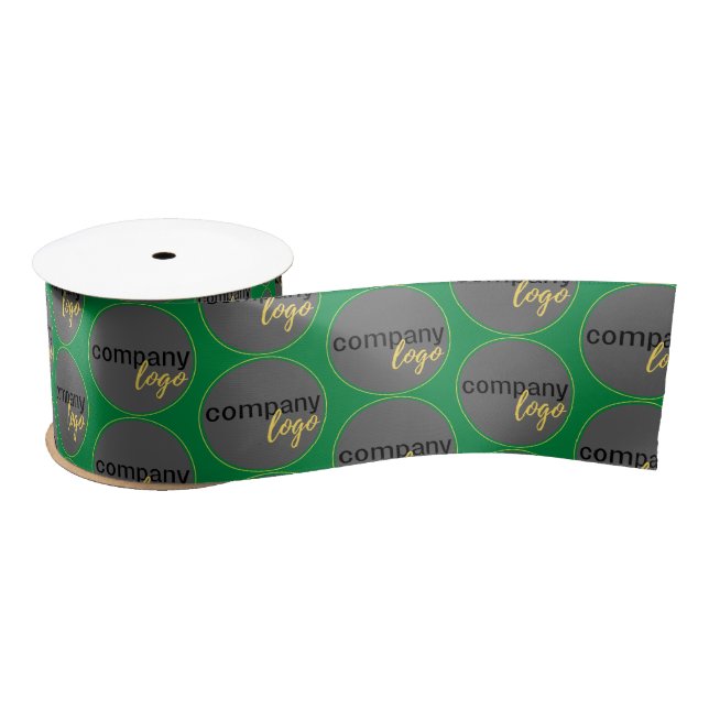 GREEN BUSINESS LOGO REPEATING PATTERN BRANDING SATIN RIBBON (Spool)