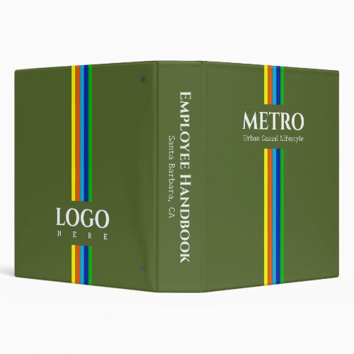 Green Business Logo Retro Modern Vertical Stripes 3 Ring Binder
