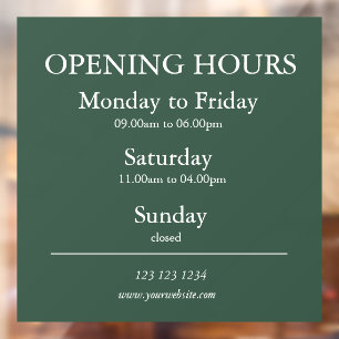 Green Business Opening Hours Sign Window Cling