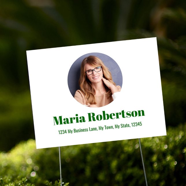 Green Business Photo Simple Minimalist  Sign (Simple photo or logo yard sign in gold and white style. )