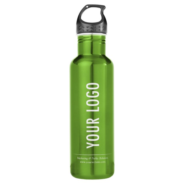 Green Business Water Bottle with Company Logo 24oz (Front)