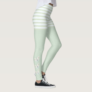 Green Butterflies and Stripes Leggings