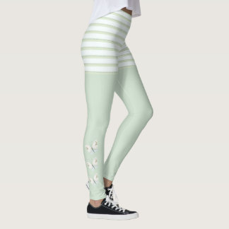 Green Butterflies and Stripes Leggings