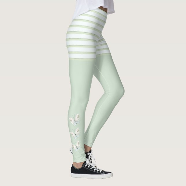 Green Butterflies and Stripes Leggings (Right)