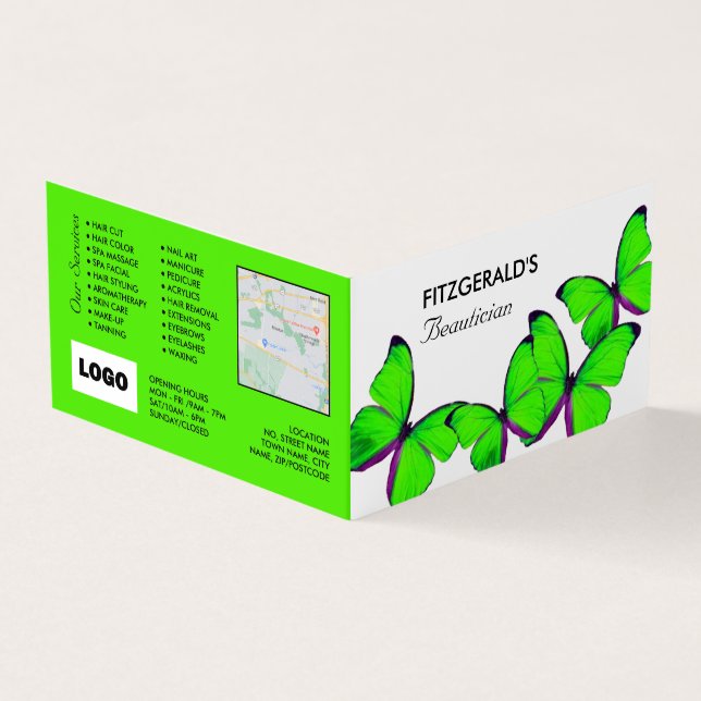 Green Butterflies, Beautician, Loyalty Card, Business Card (Outside)