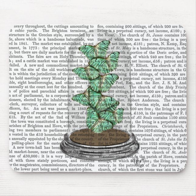 Green Butterflies in Bell Jar 2 Mouse Pad (Front)