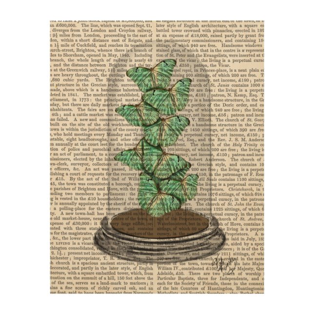 Green Butterflies in Bell Jar Wood Wall Art (Front)