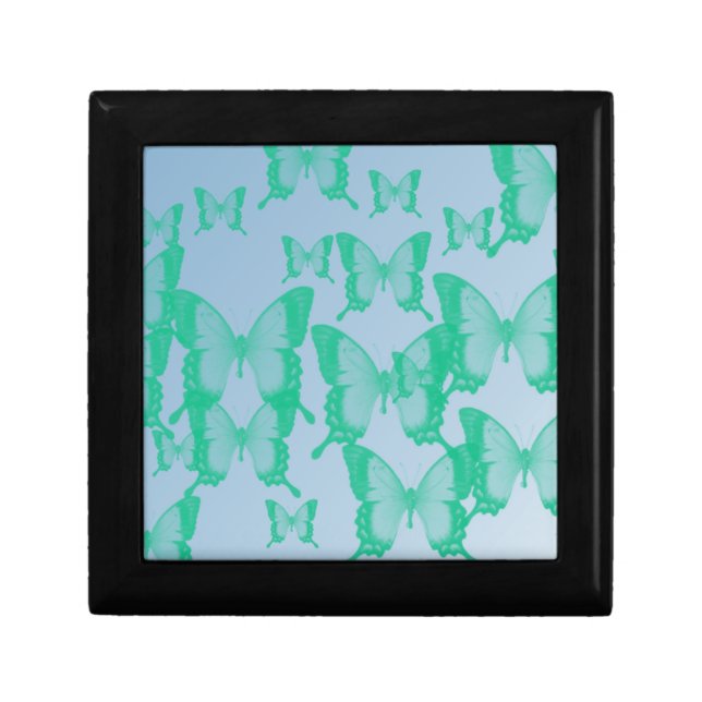 green butterflies in blue background keepsake box (Front)