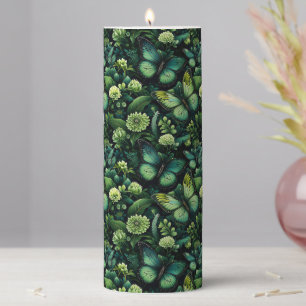 Green Butterflies Pillar Candle