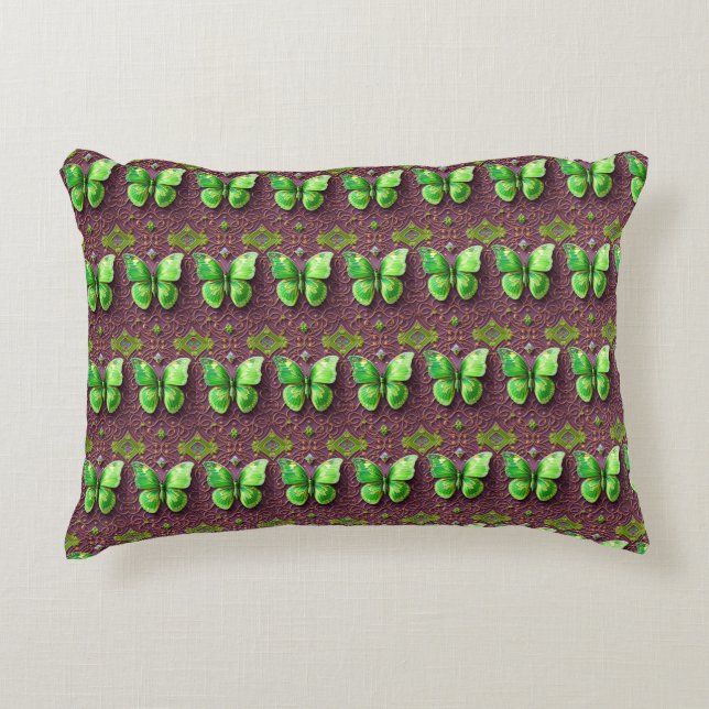 Green Butterfly 3D Optics Accent Pillow (Front)