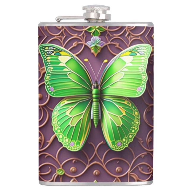 Green Butterfly 3D Optics Flask (Front)