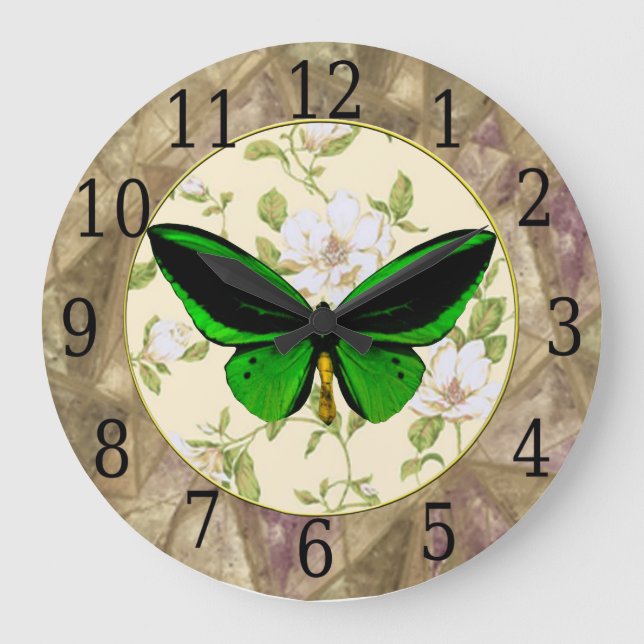 Green Butterfly And Dogwood Flowers Clock (Front)