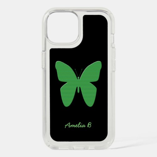 Green Butterfly Art Drawing  Custom Name iPhone 15 Case