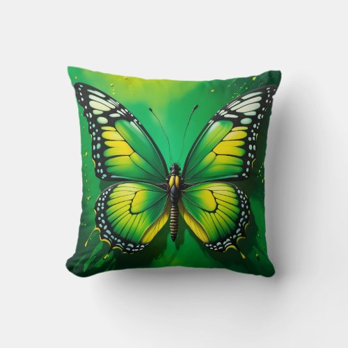 Green Butterfly Bliss Throw Pillow