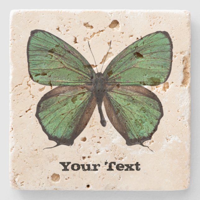 Green Butterfly Custom Stone Coaster (Front)