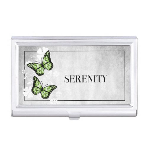 Green Butterfly Floral Business Card Case