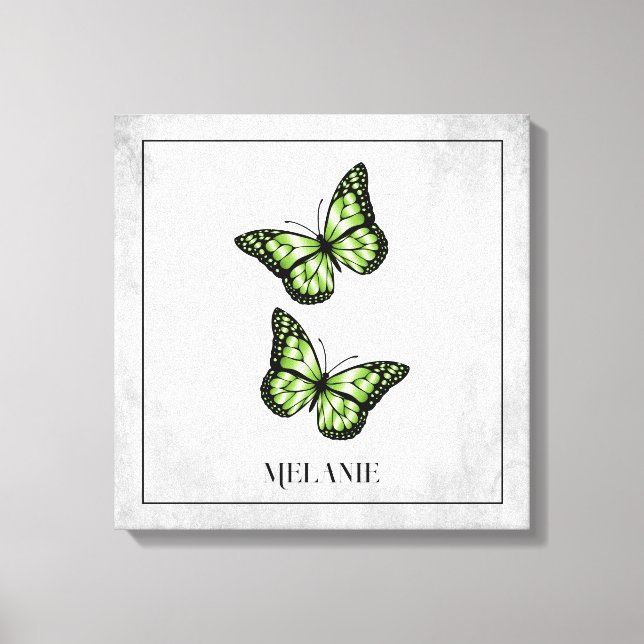 Green Butterfly Floral Canvas Print (Front)
