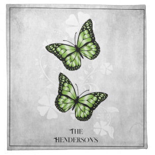 Green Butterfly Floral Cloth Napkin