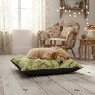 Green Butterfly Floral Custom Pet  Bed