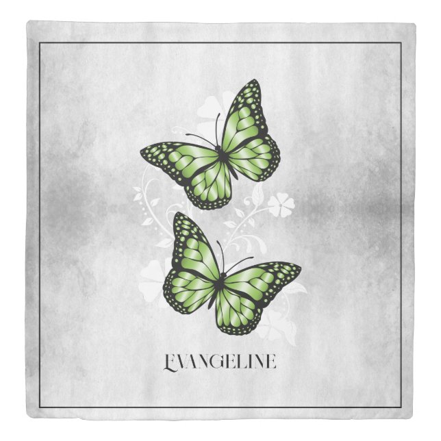 Green Butterfly Floral Duvet Cover (Front)