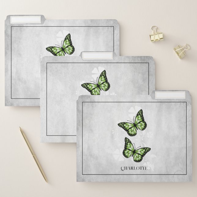 Green Butterfly Floral File Folder (Set)