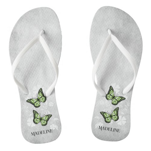 Green Butterfly Floral Flip Flops