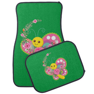 Green Butterfly Floral Floor Car Mats