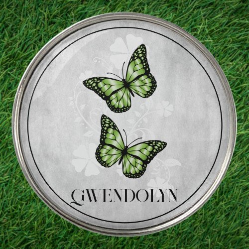 Green Butterfly Floral Golf Ball Marker