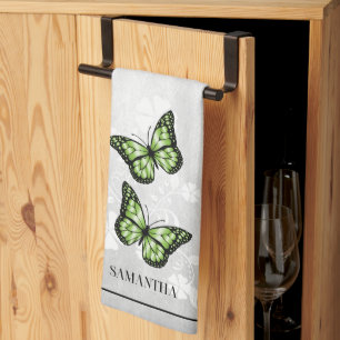 Green Butterfly Floral Kitchen Towel