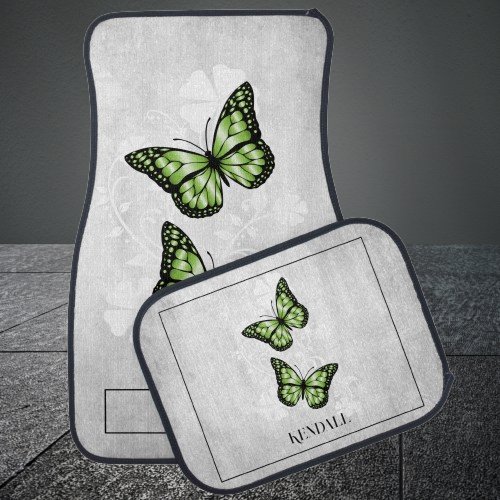 Green Butterfly Floral Personalized Car Floor Mat