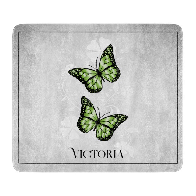 Green Butterfly Floral Personalized Cutting Board (Front)
