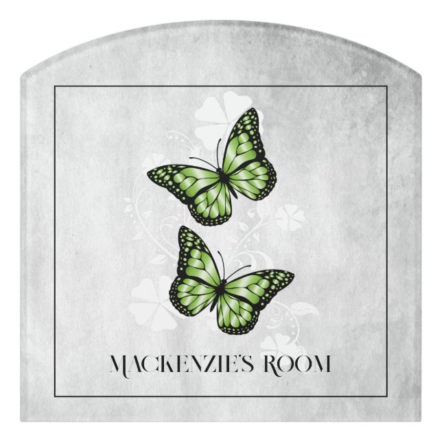 Green Butterfly Floral Personalized Door Sign (Contour Front)