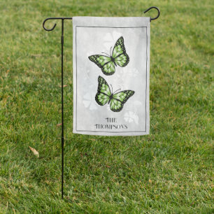 Green Butterfly Floral Personalized Garden Flag