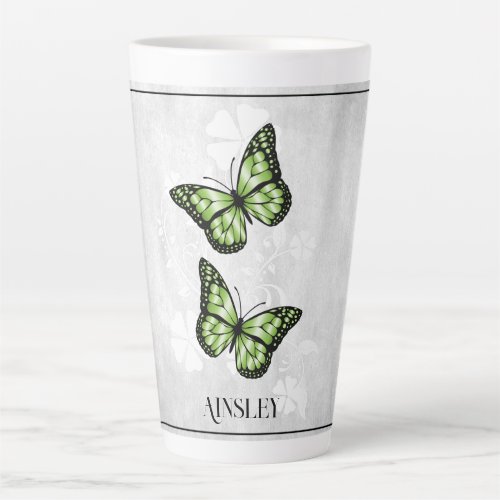 Green Butterfly Floral Personalized Latte Mug