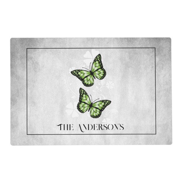 Green Butterfly Floral Personalized Placemat (Front)
