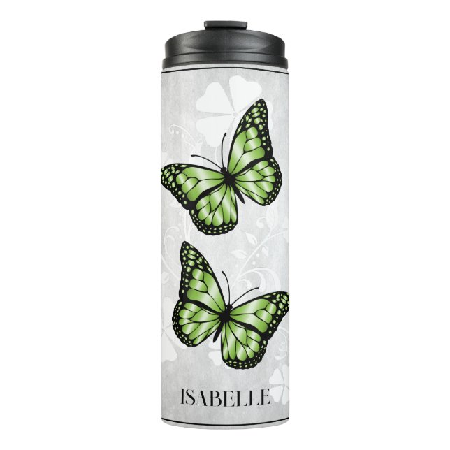 Green Butterfly Floral Personalized Thermal Tumbler (Front)