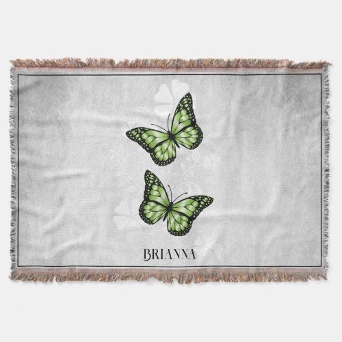 Green Butterfly Floral Personalized Throw Blanket