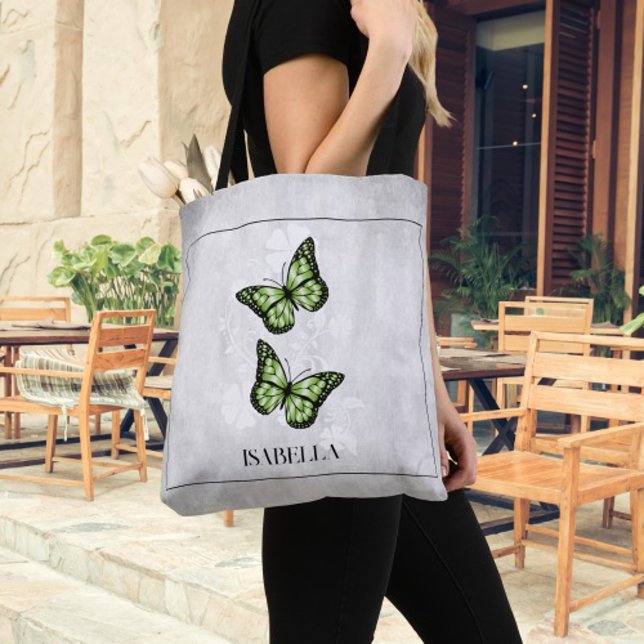Green Butterfly Floral Personalized Tote Bag (Green Butterfly Floral Personalized Tote Bag)