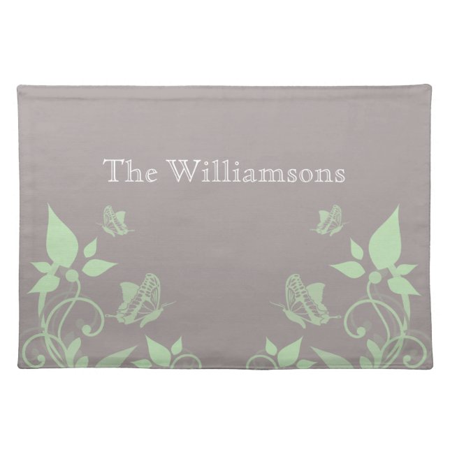Green Butterfly Floral Placemat (Front)
